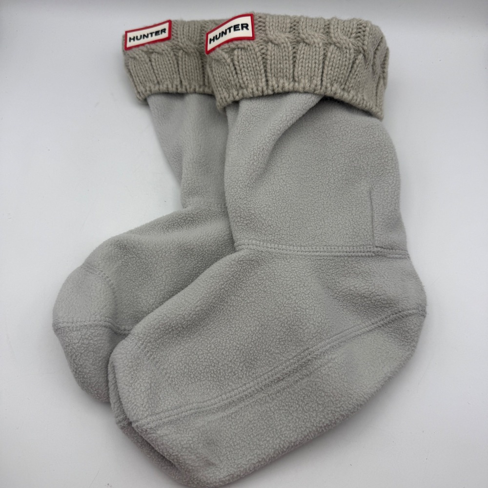 Hunter Boot Liners Women Large 8-10 Grey Cable Knit Cuff Fleece Socks